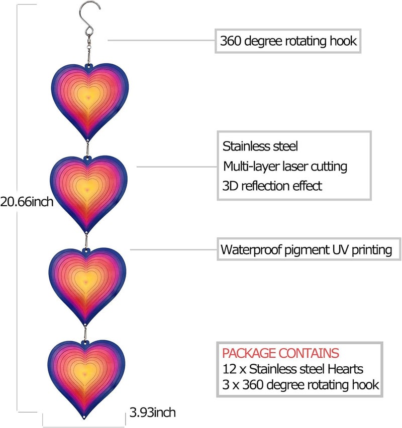 DJUAN Heart Wind Spinners Outdoor Garden Decor - Birthday Gifts for Mom Grandma Women,Metal Hanging Ornaments for Yard Lawn Window Ceiling Home Christmas Day Party Wedding Decoration - Image 3